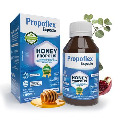 Beelife Propoflex Expecto Cough Syrup - Triple-Action - Natural Cough Syrup for Kids & Adults - Made in Brazil Green Propolis - Zinc, Bromelain, Vitamin C- 150 ml