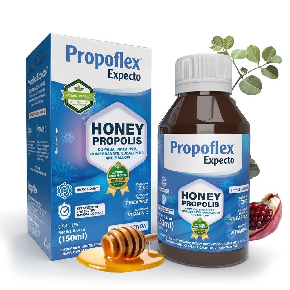 Beelife Propoflex Expecto Cough Syrup - Triple-Action - Natural Cough Syrup for Kids & Adults - Made in Brazil Green Propolis - Zinc, Bromelain, Vitamin C- 150 ml