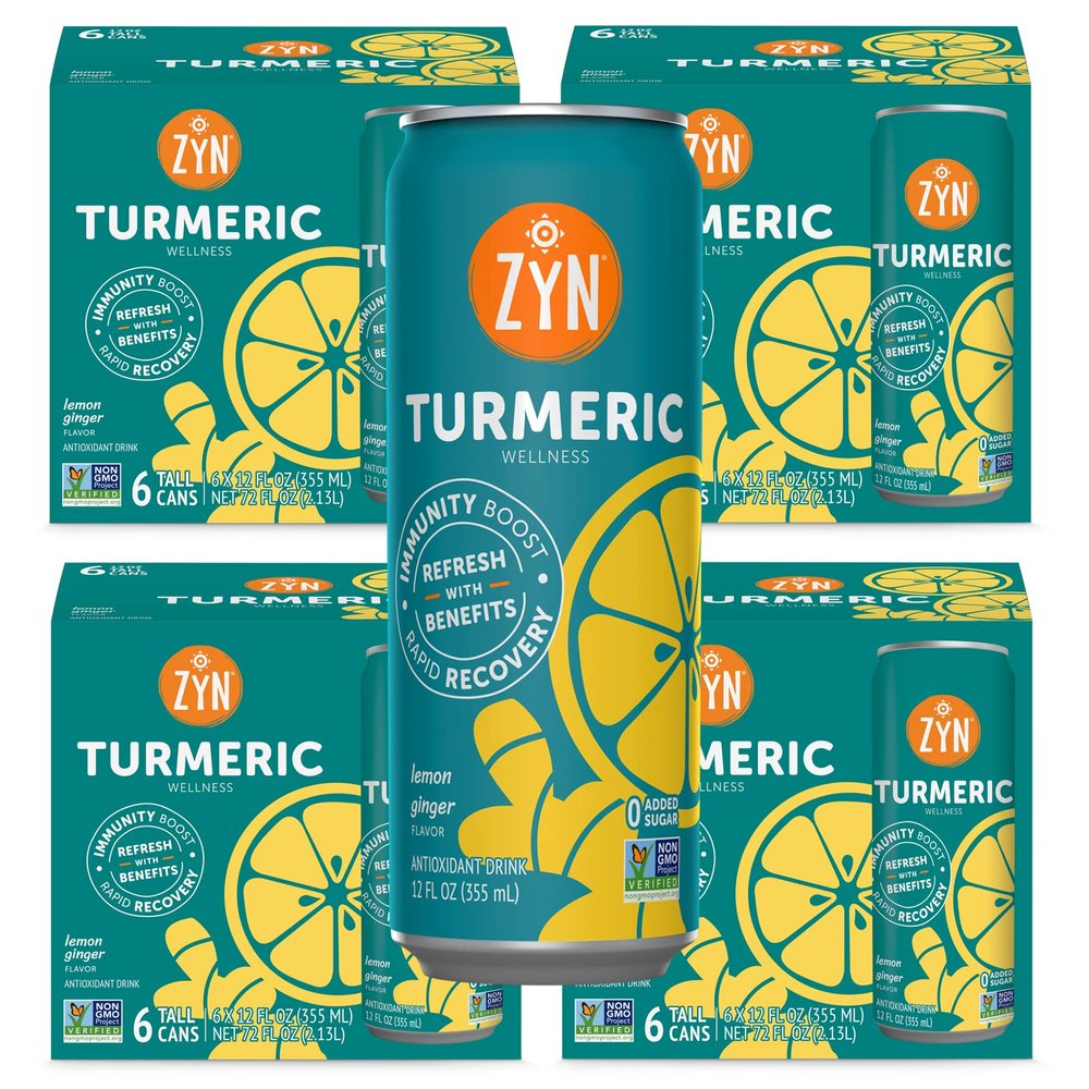 ZYN Turmeric Wellness Drink (24 Pack), Lemon Ginger Flavored Turmeric Curcumin with Black Pepper, No Added Sugar, Low Carb & Low Calorie, Clean Alternative
