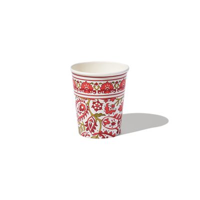 Coterie Paisley Paper Cups (Set of 10) - Red and Green Floral Fancy Cups for Christmas, Holidays, Bridal Showers, and More - Winter Floral Party Supplies | 9oz