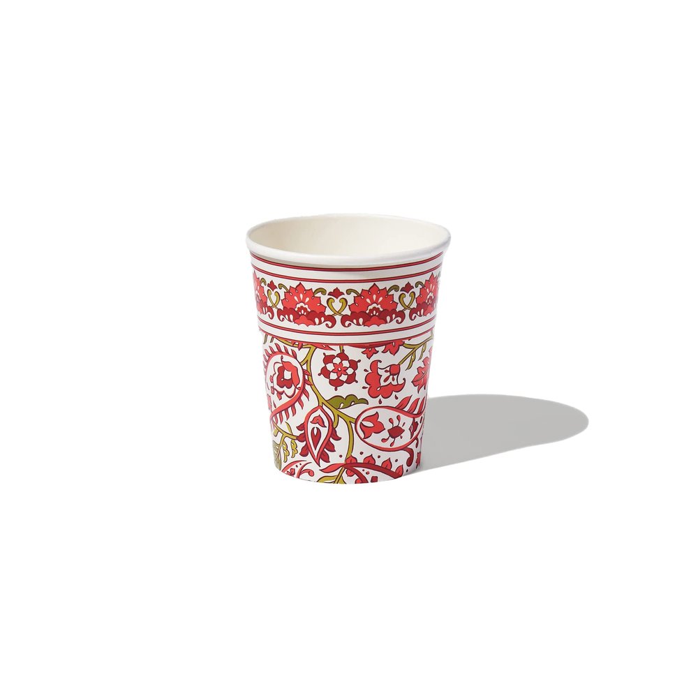 Coterie Paisley Paper Cups (Set of 10) - Red and Green Floral Fancy Cups for Christmas, Holidays, Bridal Showers, and More - Winter Floral Party Supplies | 9oz