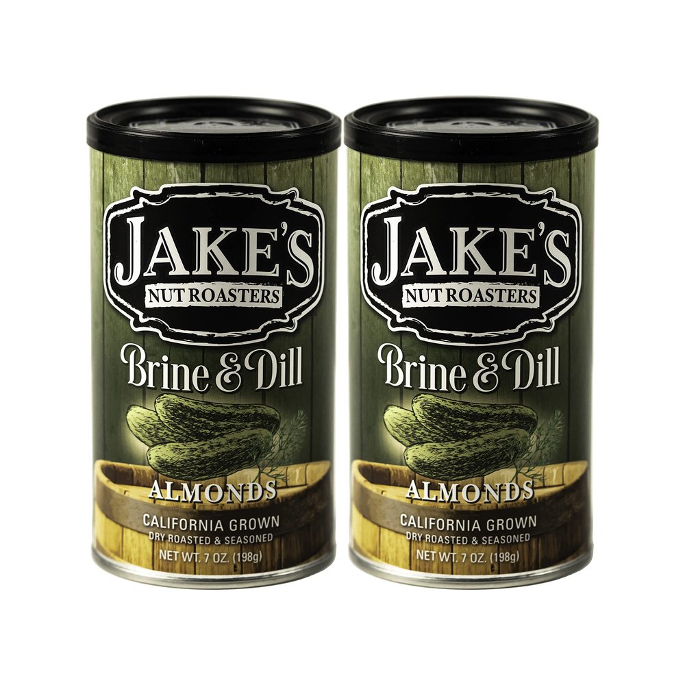 Jake's Nut Roasters - Brine & Dill Pickle Almonds (2 Pack) - Whole Dry Roasted Seasoned Flavored Almonds - Bold Tangy Flavor