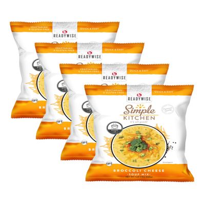 Simple Kitchen Broccoli Cheese Soup Mix - 17 Servings for Meal Prep, Vegetarian, Gluten Free & Freeze Dried Broccoli Cheddar Soup, Canned Food for Camping Meals & Hiking, Survival Kit, Pack of 4