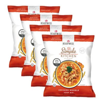 Simple Kitchen Chicken Noodle Soup Mix - 16 Servings for Family Meal Prep, Gluten Free, Dehydrated & Freeze Dried Survival Food for Camping Meals, Backpacking & Hiking, Survival Kit, Pack of 4