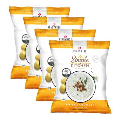 Simple Kitchen Potato Chowder Soup Mix - 18 Servings for Meal Prep, Vegetarian, Gluten Free, Dehydrated & Freeze Dried Survival Food for Camping Meals, Backpacking & Hiking, Survival Kit, Pack of 4