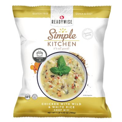 READYWISE - Simple Kitchen, Chicken with Wild & White Rice Soup, 18 Servings, MRE, Gluten Free, Food, Soup Mix, for Events, Hiking, Emergency Food Supply, Camping Essentials, or Daily Use, 1 Pack