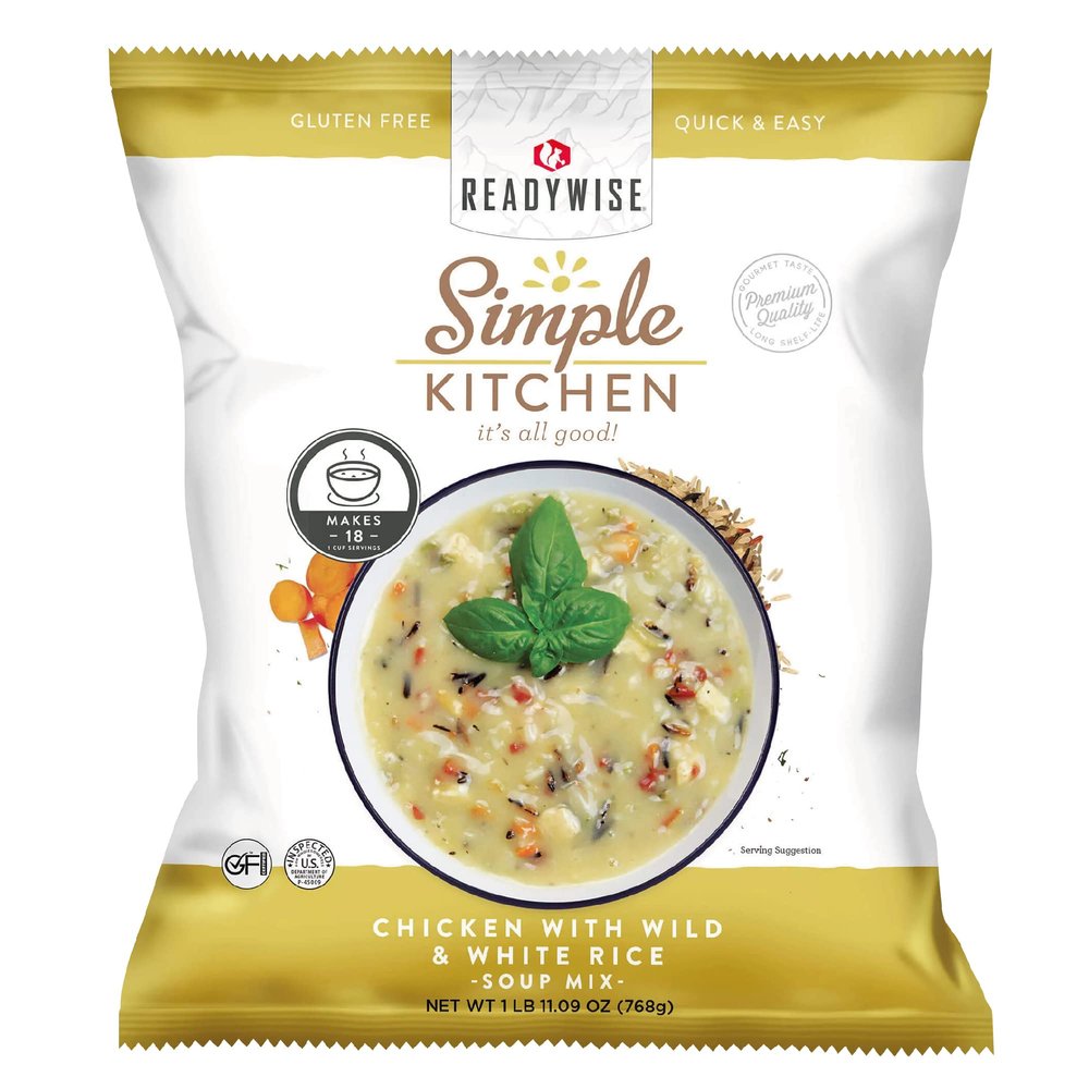 READYWISE - Simple Kitchen, Chicken with Wild & White Rice Soup, 18 Servings, MRE, Gluten Free, Food, Soup Mix, for Events, Hiking, Emergency Food Supply, Camping Essentials, or Daily Use, 1 Pack