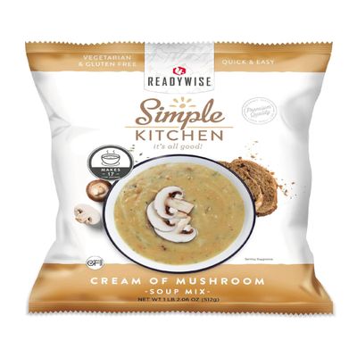 READYWISE - Simple Kitchen, Cream of Mushroom Soup, 17 Servings, MRE, Gluten Free, & Vegetarian, Food, Soup Mix, for Events, Hiking, Emergency Food Supply, Camping Essentials, or Daily Use, 1 Pack