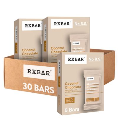 RXBAR Protein Bars, 12g Protein, Gluten Free Snacks, Coconut Chocolate (6 Boxes, 30 Bars)