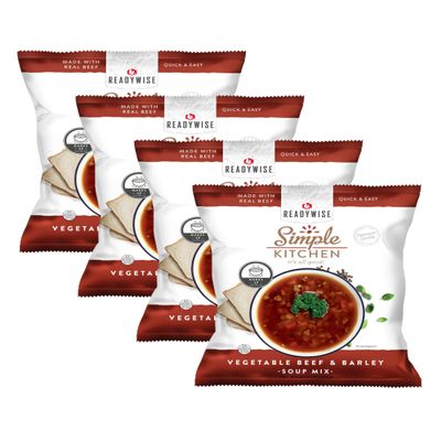 Simple Kitchen Vegetable Beef & Barley Soup Mix - 17 Servings for Family Meal Prep, Vegetarian, Gluten Free, Dehydrated & Freeze Dried Survival Food for Camping Meals & Hiking, Survival Kit, Pack of 4
