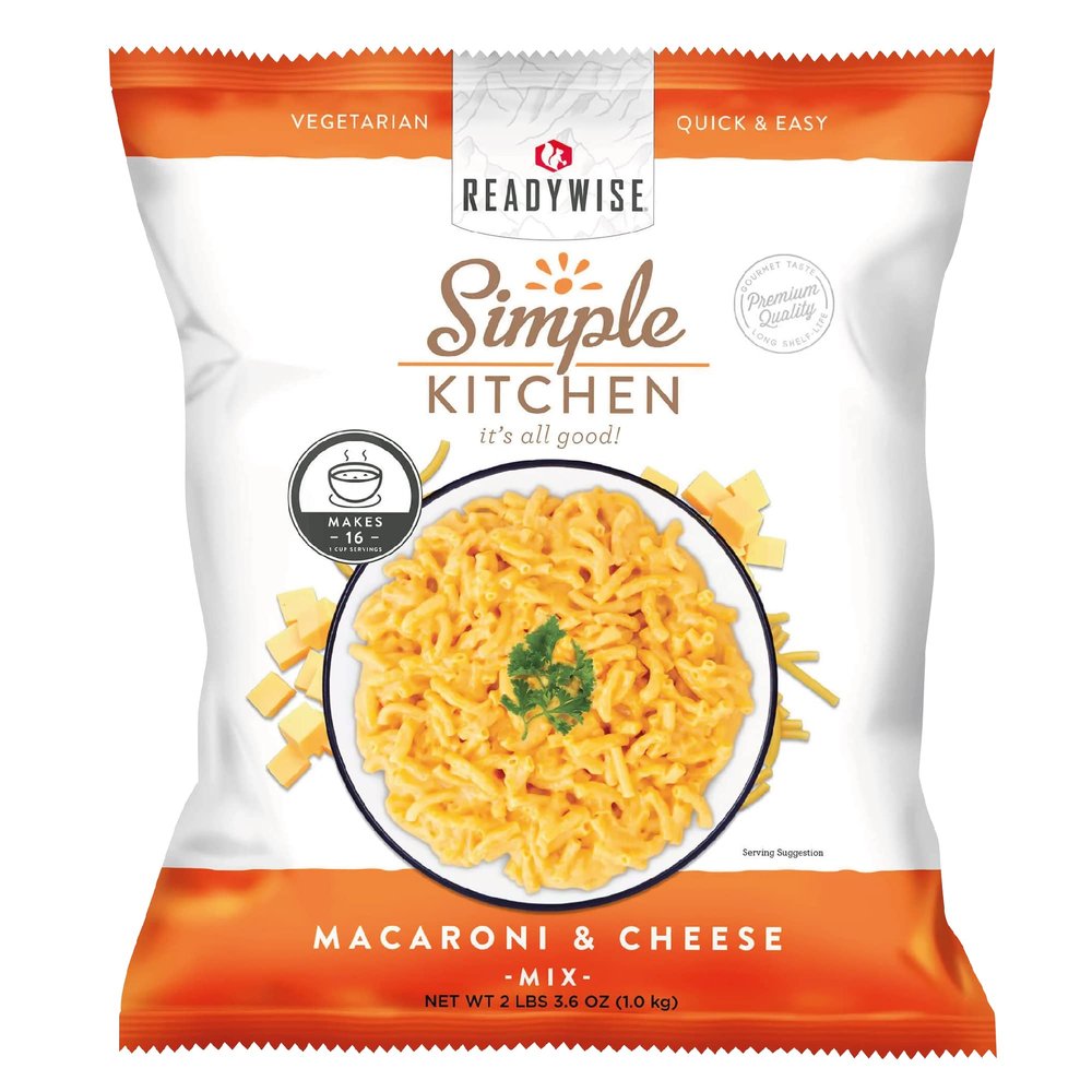 READYWISE - Simple Kitchen, Macaroni and Cheese, 16 Servings, MRE, Vegetarian, Food, Soup Mix, for Events, Hiking, Emergency Food Supply, Camping Essentials, or Daily Use, 1 Pack