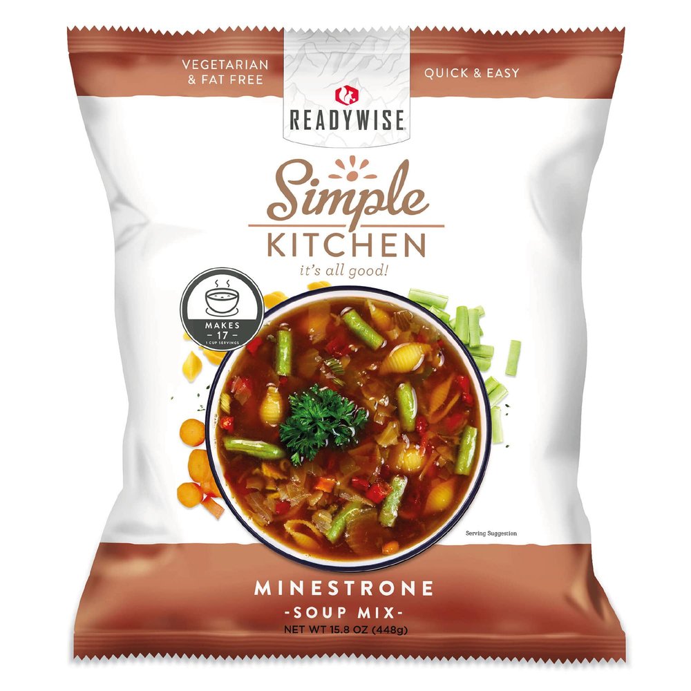 READYWISE - Simple Kitchen, Minestrone Soup Mix, 17 Servings, MRE, Vegetarian, Food, Soup Mix, for Events, Hiking, Emergency Food Supply, Camping Essentials, or Daily Use, 1 Pack