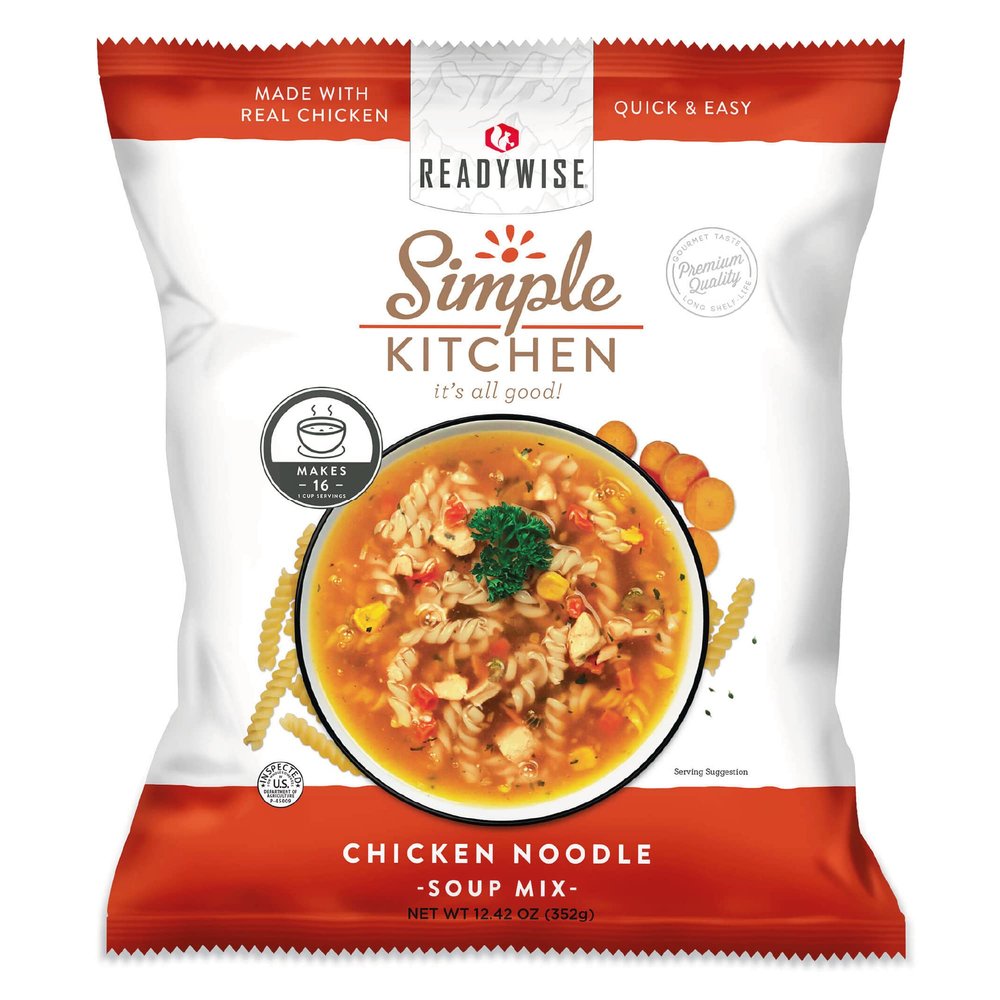 READYWISE - Simple Kitchen, Chicken Noodle Soup, 16 Servings, MRE, Food, Soup Mix, for Events, Hiking, Emergency Food Supply, Camping Essentials, or Daily Use, 1 Pack
