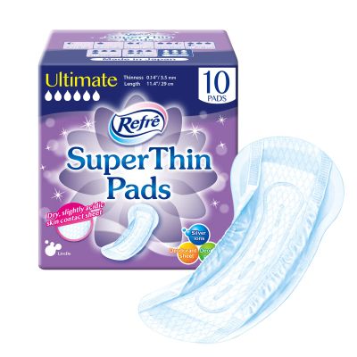 Refr SuperThin Pads Ultimate (300cc) - Unisex Disposable Bladder Control Pads - Ultra Absorbent & Odor Eliminating Adhesive Underwear Pads for Incontinence - Thinness 0.14" - Length 11.4" - 10 Ct