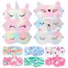 12 Pcs Sleepover Party Supplies for Girls Unicorn Rainbow Animal Plush Sleep Eye Mask Soft Spa Headband for Women Overnight Spa Bachelorette Party Favors view 1