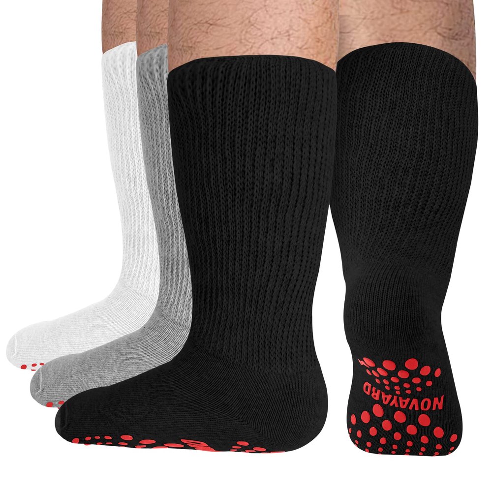 NOVAYARD Extra Wide Diabetic Socks for Men, Non-Binding Loose Fit Hospital Socks 3 Pairs