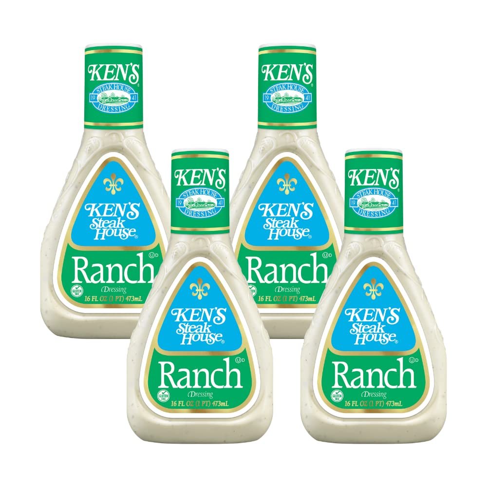 Kens Steakhouse Dressing, Ranch Dressing, Gluten Free, Use as Dressing, Spread or Dipping Sauce for Added Flavor Ranch, 16 Fl Oz (Pack of 4)