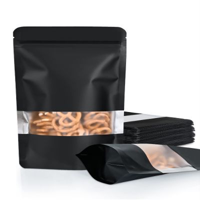 100 Pack Smell Proof Bags, Resealable Bags with Matte Window, Foil Pouch Stand Up Sealable Bags for PackagingBlack,3.5" x 5.1"