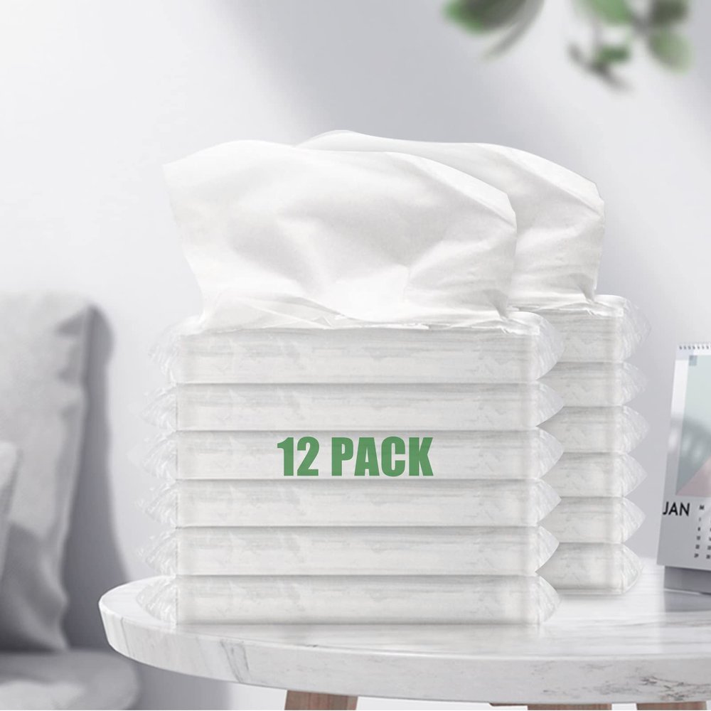 Car Tissue Facial Napkin Refills, Disposable Facial Tissues, Face Towel, Tissues Travel Size Pack For Purse, 12 Packets, 600 Sheets