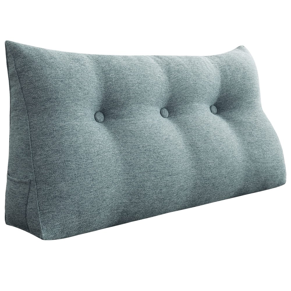 8 lbs Thickened Twin Headboard Pillow Wedge College Dorm Bed Pillow for Backrest Reading Triangular Pillow with Side Pocket for Sitting in Bed, Dorm Bedding Essentials for Girls & Boys Gray