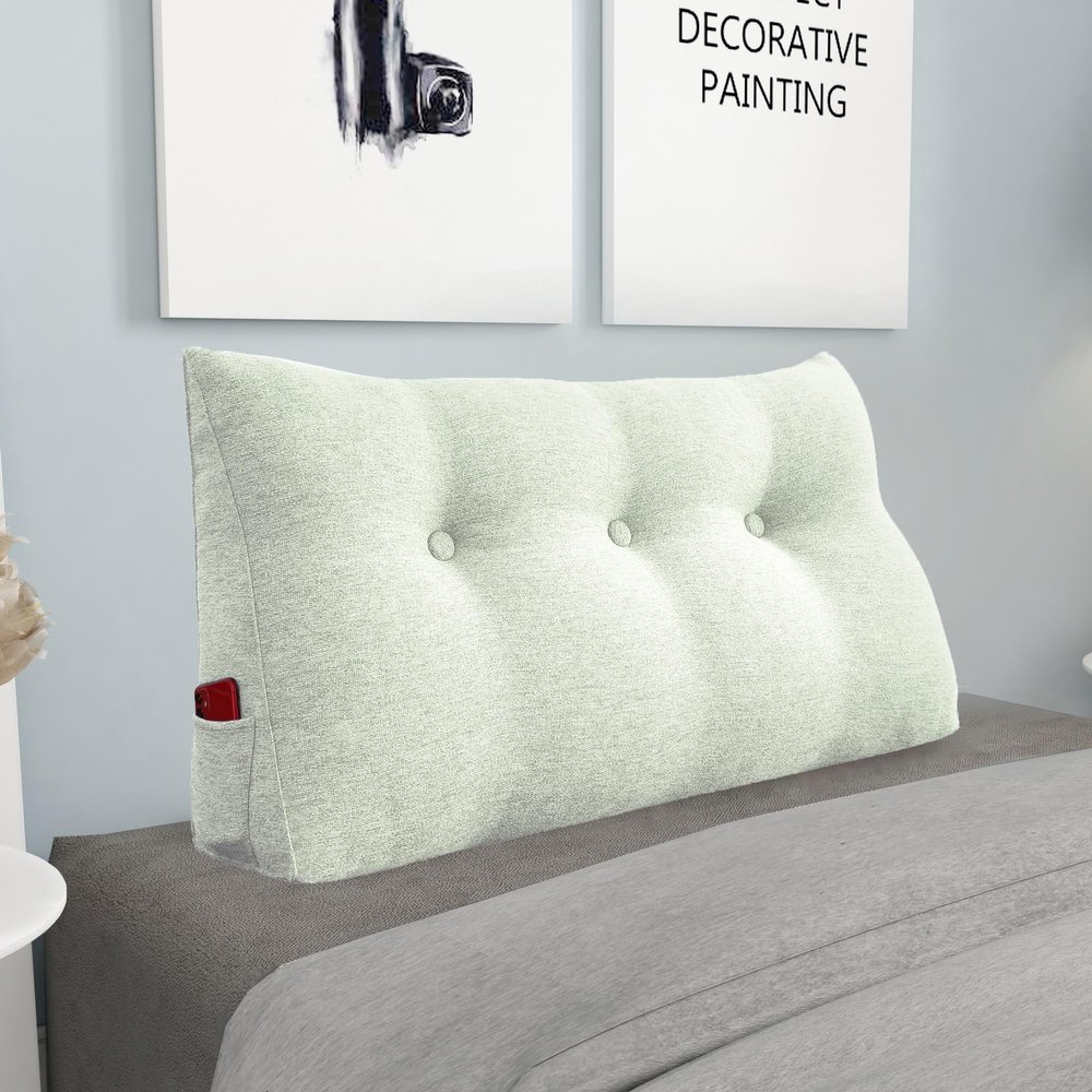 8 lbs Thickened Twin Headboard Pillow Wedge College Dorm Bed Pillow for Backrest Reading Triangular Pillow with Side Pocket for Sitting in Bed, Dorm Bedding Essentials for Girls & Boys White