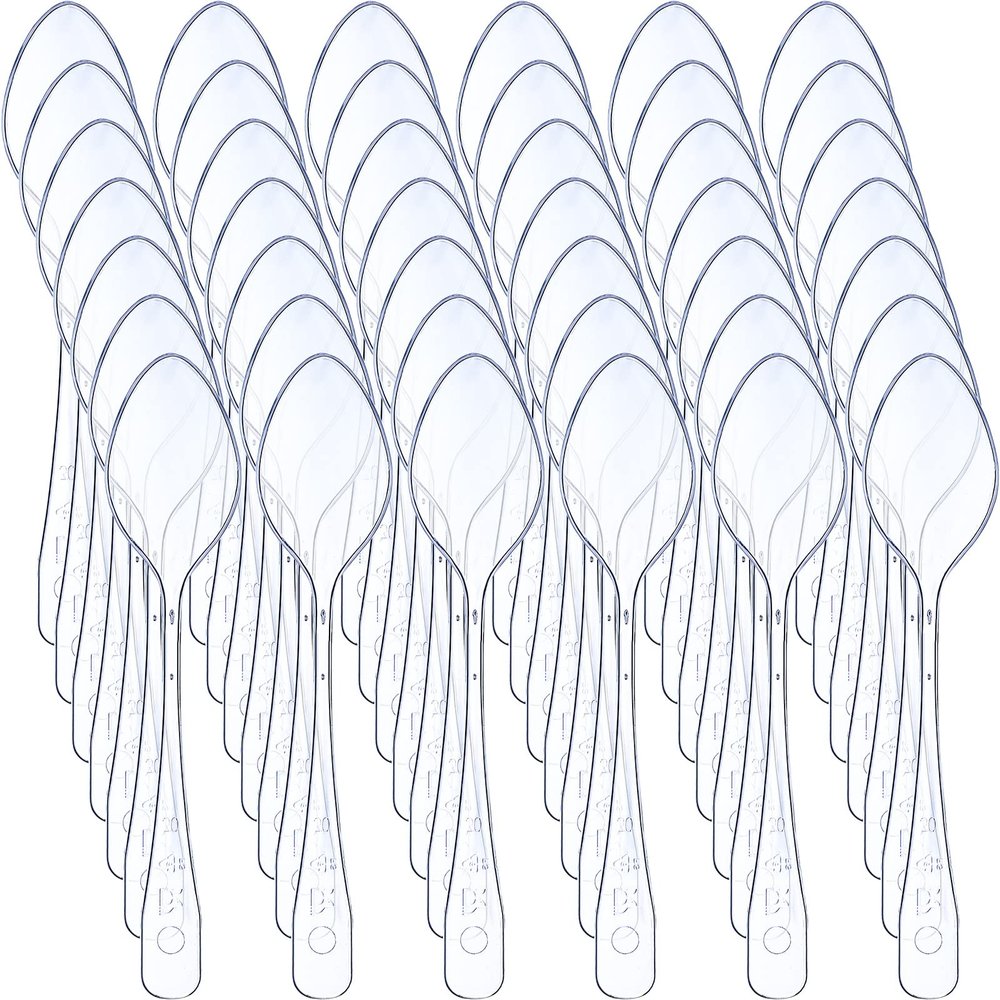 Nuogo 500 Pcs Clear Mini Spoons for Desserts 3.7 Inch Small Plastic Disposable Spoons Bulk Tiny Serving Utensils for Cake, Sample, Ice Cream, Appetizer, Pudding