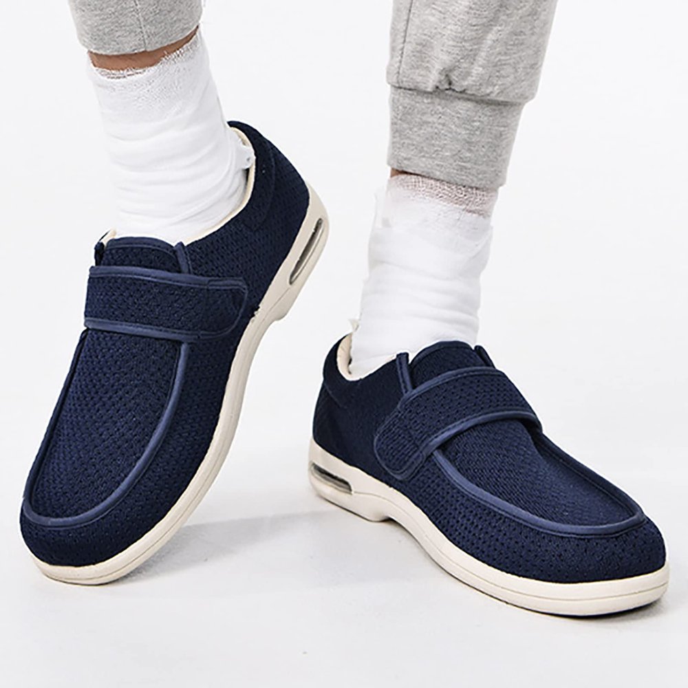 FZYUAN Men's Wide Width Walking Shoes with Adjustable Closure, Diabetic Shoes Edema Sneakers Lightweight Diabetic Slippers for Edema Plantar Fasciitis Bunions Arthritis Swollen Feet,Blue,4