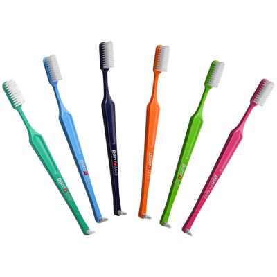 Paro M43 Toothbrush 708 | Compact Brush Head with Medium Bristles and Exchangeable Inter Space F | 4 Rows, 43 Tufts (6 Pack Multi Color)