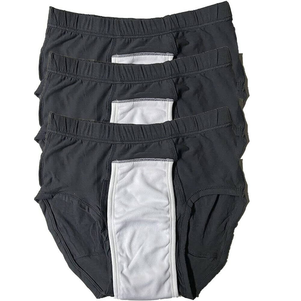 3-Pack Mens Incontinence Underwear Briefs Regular Absorbency Reusable Washable Urinary Incontinence Pants (Grey, X-Large)