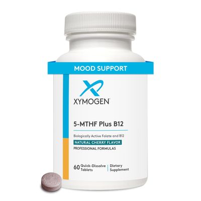XYMOGEN 5-MTHF Plus B12 - Biologically Active Folate + Methyl B12 (Methylcobalamin) to Support Methylation and Nervous System Health - Great-Tasting Cherry Flavor (60 Quick-Dissolve Tablets)