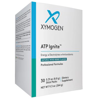 XYMOGEN ATP Ignite Revitalizing Energy Drink Powder - Supports Electrolyte Replacement + ATP Biosynthesis with Antioxidants, Aminos, Vitamins, Electrolytes + 95mg Caffeine (30 Mixed Berry Stick Packs)