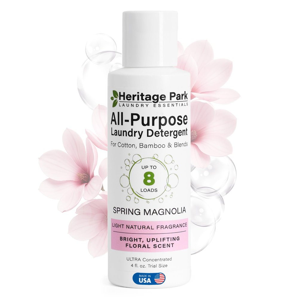 Heritage Park Luxury Laundry Detergent | Dermatologist Tested Plant based Natural & Enzyme Laundry Detergent | Sensitive Skin Friendly - Spring Magnolia (4 fl oz Trial Size)