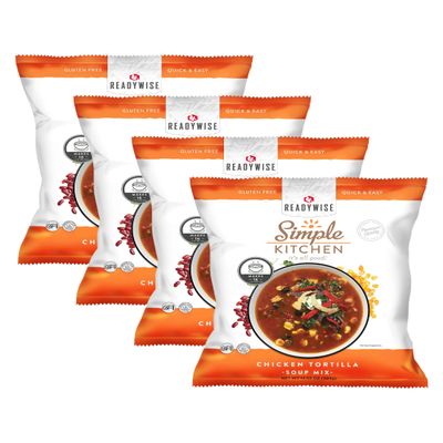 Simple Kitchen Chicken Tortilla Soup Mix  16 Servings, Meal Prep Gluten Free Chicken Soup, Prepared Meals & Dehydrated Survival Food for Camping, Backpacking & Hiking, Survival Kit, Pack of 4, 1 Gal.