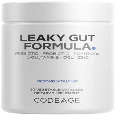 Codeage Leaky Gut Supplement, L-Glutamine, N-Acetylglucosamine, Probiotic, Butyric Acid, Polyphenols, Quercetin, DGL, Marshmallow Root, Berberine, BioPerine, Cinnamon, Vegan, Non-GMO, 60 Capsules