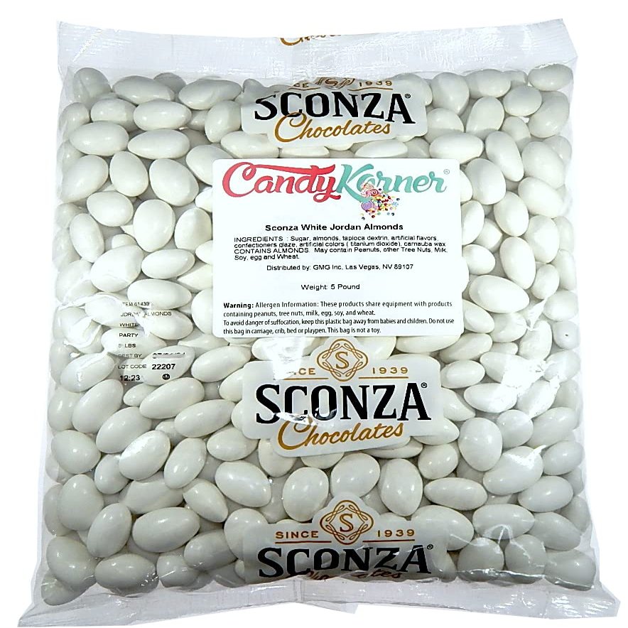Jordan Almonds - Candy Coated Almonds - White - Top Grade Almonds Covered In A Thin Candy Coating By CandyKorner - 3 Pound (48 Ounce)