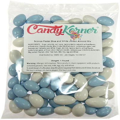Jordan Almonds - Candy Coated Almonds - Pastel Blue And White Mix - Top Grade Almonds Covered In A Thin Candy Coating By CandyKorner - 1 Pound (16 Ounce)