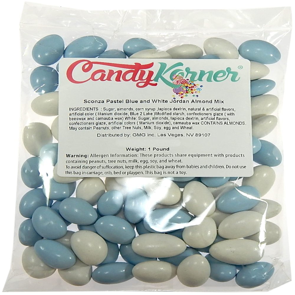 Jordan Almonds - Candy Coated Almonds - Pastel Blue And White Mix - Top Grade Almonds Covered In A Thin Candy Coating By CandyKorner - 1 Pound (16 Ounce)