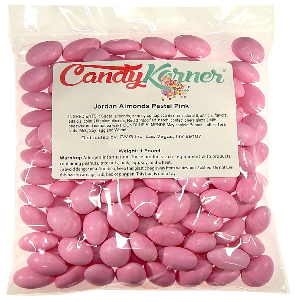Jordan Almonds - Candy Coated Almonds - Pastel Pink - Top Grade Almonds Covered In A Thin Candy Coating By CandyKorner - 1 Pound (16 Ounce)