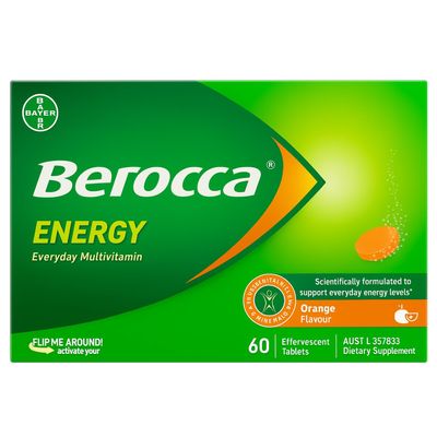 Berocca Energy Vitamin B & C Orange Flavour Effervescent Tablets 60 Pack