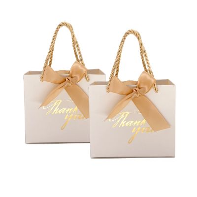 20 Pack Small White Thank You Gift Bags With Handles-5.5''x 2.5''x4.7'' Mini Gift Bags Bulk for Baby Shower, Birthday, Wedding, Back to School, Summer Party