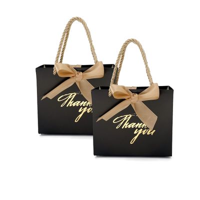 20 Pack Small Black Thank You Gift Bags With Handles-5.5''x 2.5''x4.7'' Mini Gift Bags Bulk for Baby Shower, Birthday, Wedding, Back to School, Summer Party