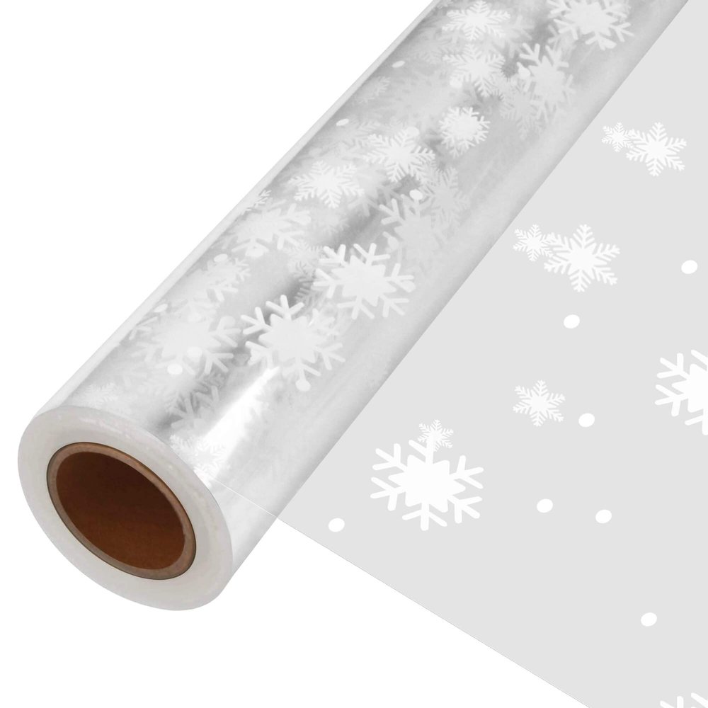 31.5 in X 100 ft Christmas Cellophane Wrap Roll 3 Mil Thicken Snowflake Clear Cellophane Wrap Roll for Gift Baskets, Clear Cellophane Bags Large for Christmas Gift Baskets(31.5" fold into 16")