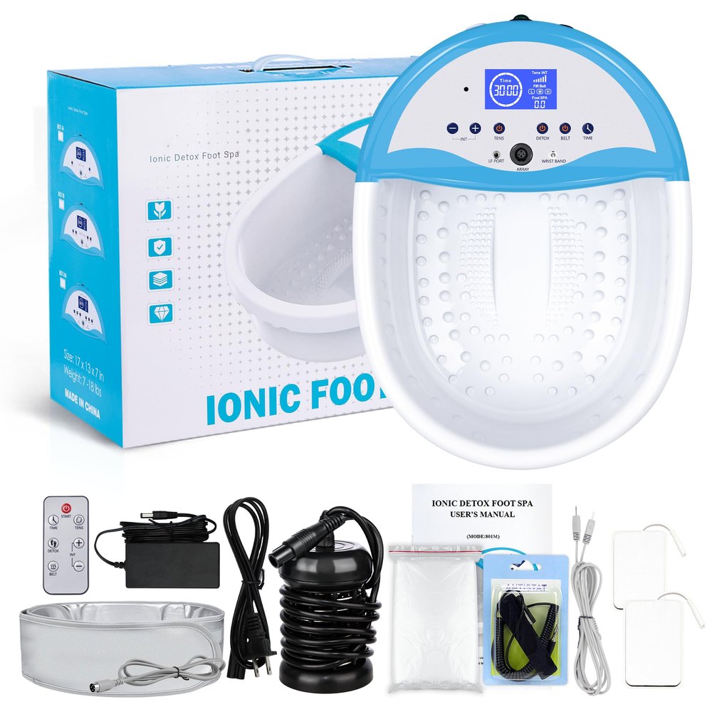 LeCuag Ionic Foot Bath Detox Machine, Foot Spa Machine for Home Use - Foot Bath Soak Tub with Heating Belt, Auto Countdown Timer & Includes 100 Disposable Ion Cleaning Liners