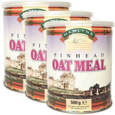 Hamlyns Scottish Steelcut Pinhead Oats, 500g Tin (Pack of 3)