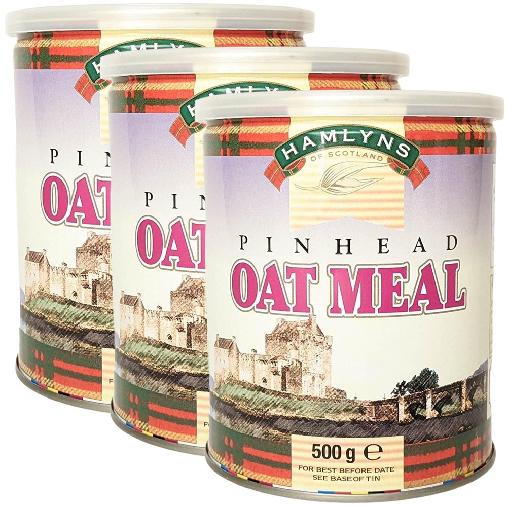 Hamlyns Scottish Steelcut Pinhead Oats, 500g Tin (Pack of 3)
