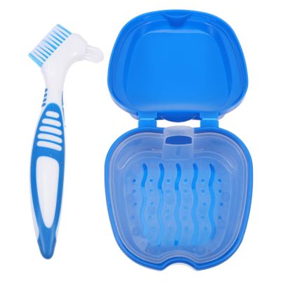 Healifty Portable Denture Case Set Food-grade Storage Box for False Tooth Care with Soft-bristle Brush for Travel and Daily Use