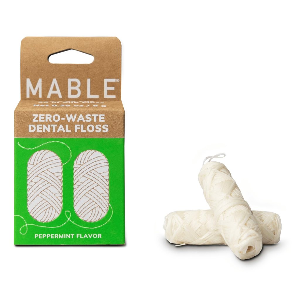Mable Silk Floss Refills | Zero Waste Dental Floss Natural Peppermint 2-Pack 33 Yards Each | Biodegradable Compostable Ahimsa Silk Waxed Floss Refill