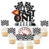 7pcs Fast Cake Racing 1st Birthday Happy Checkered Flag, Tire, Jet Acceleration Decoration Set, Racing Theme Birthday Party or Baby Shower Smash Decorations, Birthday Gift for Kids. SugarGera view 1
