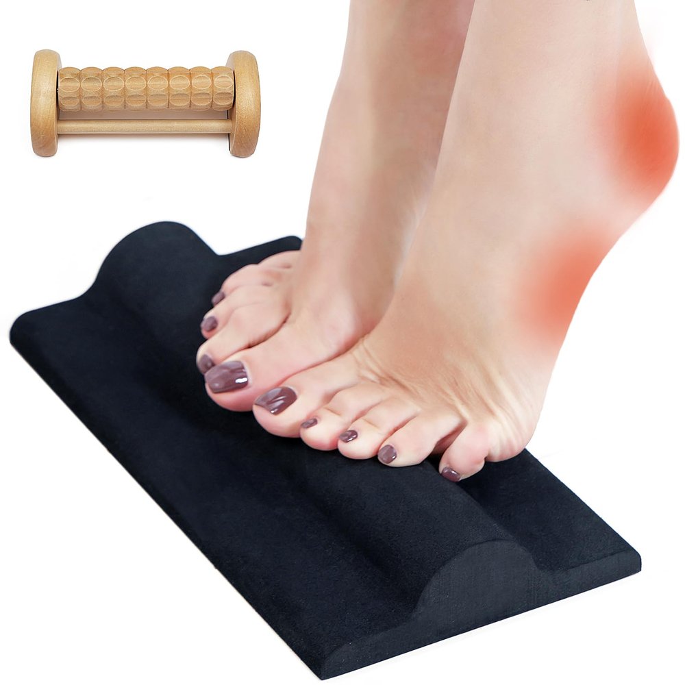 Plantar Fasciitis Relief Pad with Foot Roller, Fascia Stretcher Toe Stretcher for Heel Spurs, Achilles Tendonitis, Tight Calves & Foot Drop