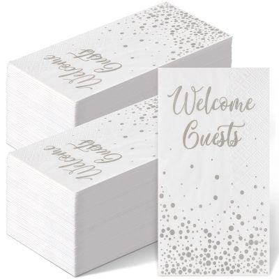 200 Pcs Disposable Napkins Welcome Guests Napkins Hand Towels for Bathroom Elegant Towels for Powder Room Holiday Anniversary Wedding Birthday Party Baby Bridal Shower Decorative Towel(Silver)
